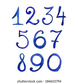 Hand Drawn Watercolor Numbers Set