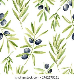 Hand drawn watercolor olive pattern.Wallpaper, wrapping paper design