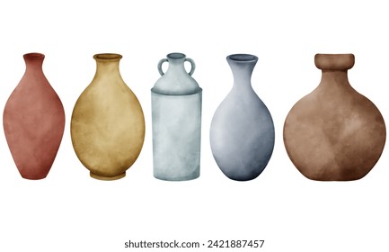 Hand drawn watercolor painting set of watercolor flower vases and flower pots. white background - Powered by Shutterstock