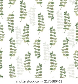 Hand drawn watercolor pattern.
Eucalyptus leaves, perfect for fabric, greeting cards, scrapbooking