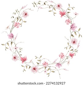 Hand drawn watercolor pink floral wreath. Elegant delicate illustration for poster, invitation, postcard or background and wedding invitation templates - Powered by Shutterstock