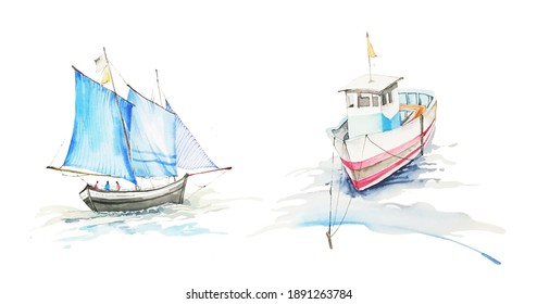 Hand Drawn Watercolor Sailboat Illustration