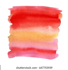 Hand Drawn Watercolor Shape For Your Designs. Decorative Splotch. Creative Background With Orange, Red, And Yellow Colors.