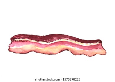 Hand Drawn Watercolor Slice Of Bacon. Sketch Of Protein Food.