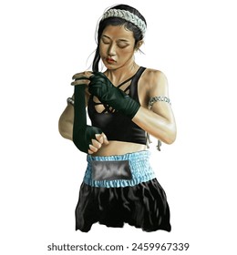 Hand drawn watercolor of Sporty female boxer isolated on transparent background.