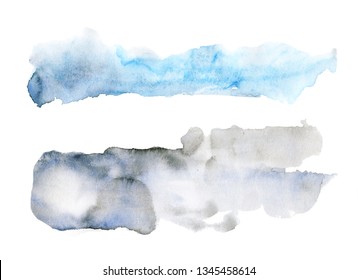 Hand drawn watercolor spots blue, grey colors 