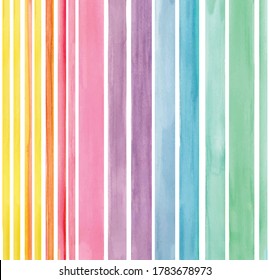 Hand Drawn Watercolor Stripes Pattern.  Colorful.