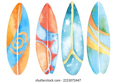 Hand drawn watercolor surf board.Hello summer.Water extreme sports. - Powered by Shutterstock