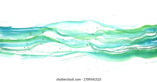 Hand Drawn Watercolor Wave Illustration 