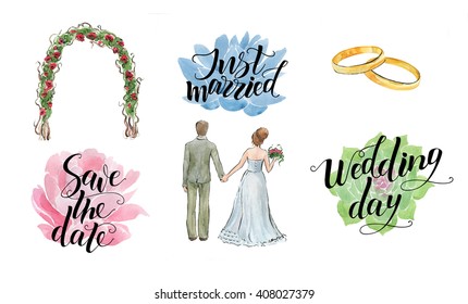 Hand Drawn Watercolor Wedding Set New