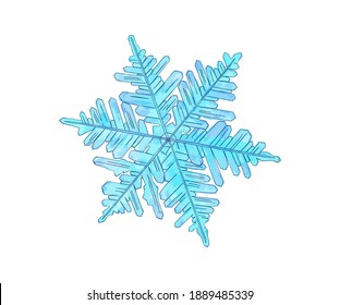 Hand Drawn Watercolour Illustration Of Dark And Light Blue Snowflake. Isolated On White Background. 