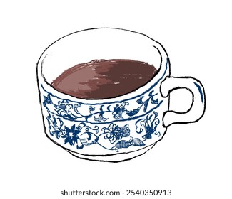 Hand drawn white and blue coffee cup illustration isolated on white background - Powered by Shutterstock