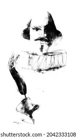 Hand drawn William Shakespeare illustration and ruff (black   white)
