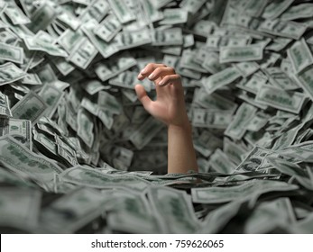 hand drowning in money, 3d illustration