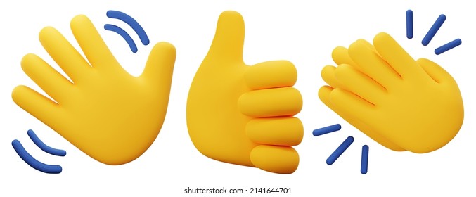 Hand Emoji Set On White Isolated Background 3d Rendering