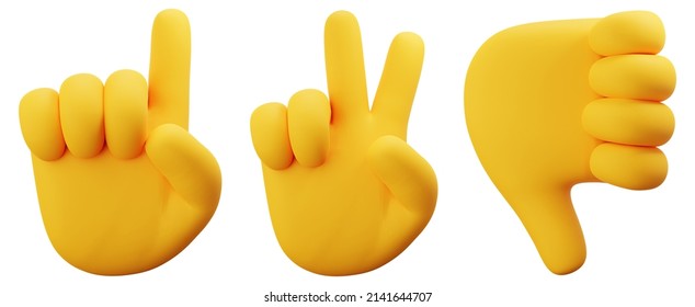 Hand Emoji Set On White Isolated Background 3d Rendering