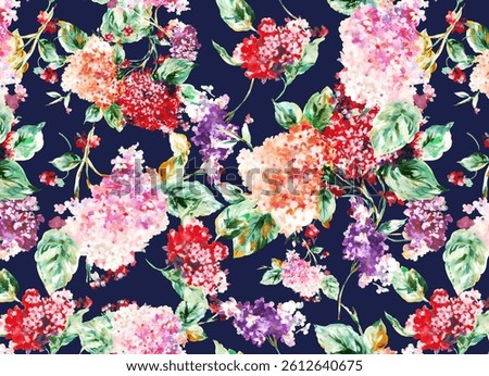Hand flower pattern design. Seamless pattern design for textile.Navy flower..For textile and fashion.