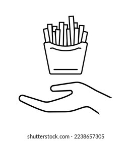 Hand and fries line icon. Serving of pack of French fries - Powered by Shutterstock