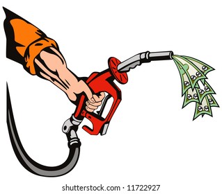 Hand With Gas Pump Sucking Money