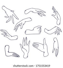 hand gesture set raster illustration texture line