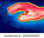 Hand gestures captured on thermal imager device. Warm hands of an ordinary person. A patronizing gesture
