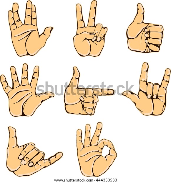 Hand Gestures Sign Language Icon Set Stock Illustration 444350533 ...