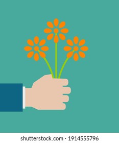 Hand Giving Flowers Flat Icon