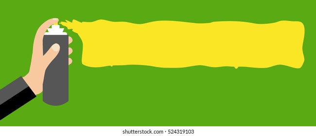 Hand with graffiti can - Flat Design banner yellow green