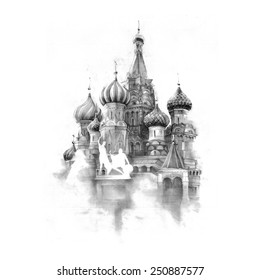 Hand graphics    St Basil's Cathedral  Red Square  Moscow  Russia