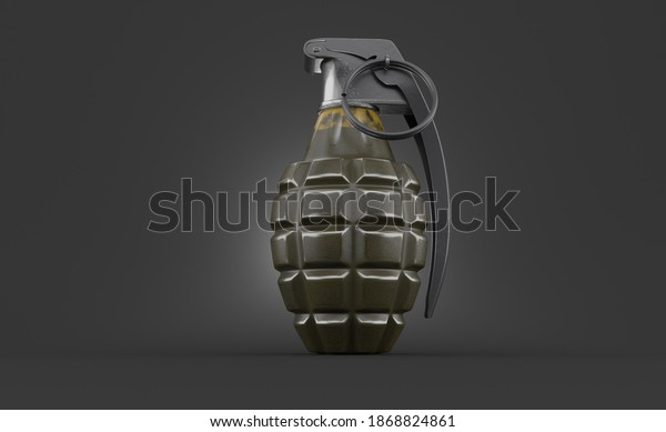 Hand grenade\
on grey background. 3d\
illustration