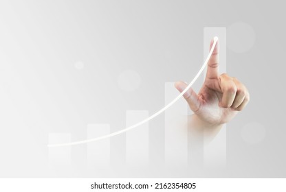 Hand Growth Business Success Graph Concept On White Background With Development Progress Step Chart Or Up Arrow Goal Achievement And Increase Market Profit Financial Investment Stock Target Diagram.