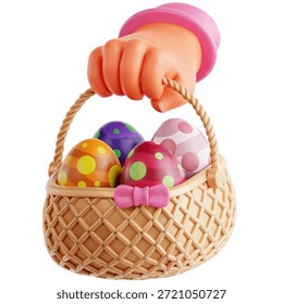 Hand Holding an Easter Egg Basket 3D Icon Illustration