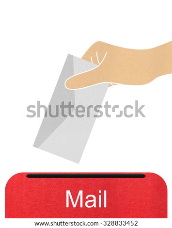 Hand Holding Envelope to Mail Box on a White Background