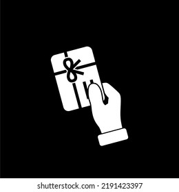 Hand Holding Gift Card Icon Isolated On Dark Background