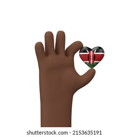 Hand Holding A Kenya Flag Heart. Community Togetherness Concept. 3D Rendering