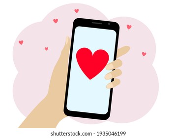 Hand Holding A Mobile Phone With A Red Heart Image.