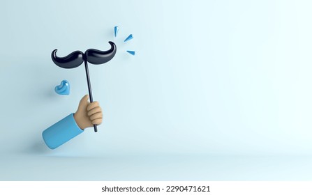 Hand holding mustache on a stick on blue background, Happy Father’s Day,  Prostate cancer awareness month, 3d rendering illustration - Powered by Shutterstock