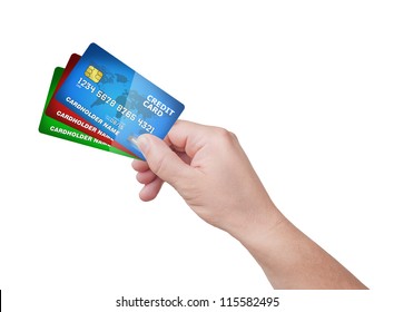 Hand Holding Pack Of Plastic Credit Card