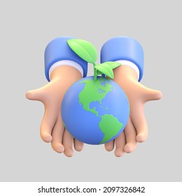 hand holding planet earth and plant icon earth day symbol 3d render illustration - Powered by Shutterstock