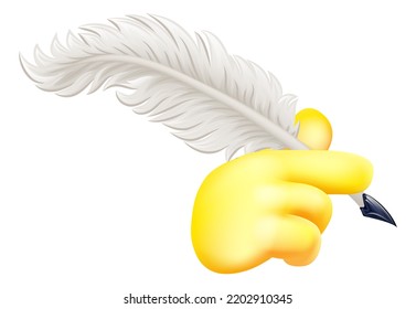 A Hand Holding A Quill Feather Ink Pen Emoji Cartoon Icon