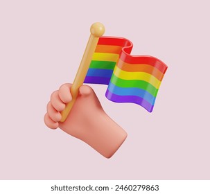 Hand holding rainbow flag decorations, celebrating LGBTQ Pride Month element icon. 3D render - Powered by Shutterstock