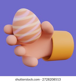 Hand Holding Red Striped Easter Egg 3D Close Up