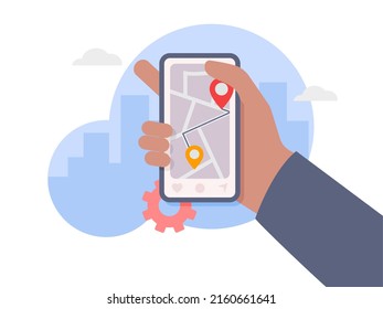 Hand Holding Smart Phone Location Tracker Stock Illustration 2160661641 ...