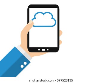 Hand holding Smartphone: Cloud - Flat Design