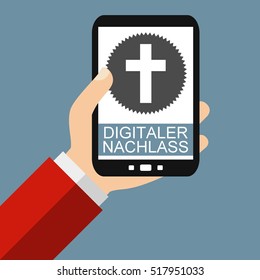 Hand Holding Smartphone: Digital Testament In German Language - Flat Design