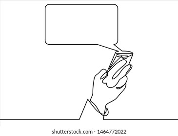 Hand Holding Smartphone With Text Message On Screen And Speech Bubble. Phone With Chat Or Messenger Notification. Instant Messaging Service, Chatting- Continuous Line.