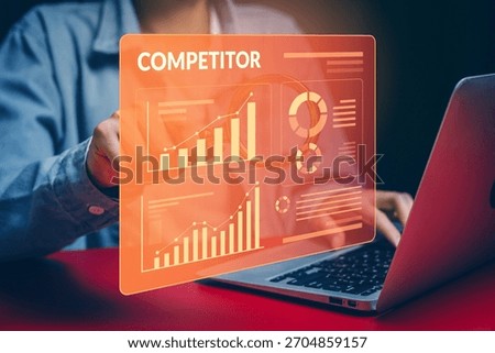 Hand interacting with competitor analysis display, market comparison insight, strategic advantage review, performance measurement, business intelligence, competitor concept