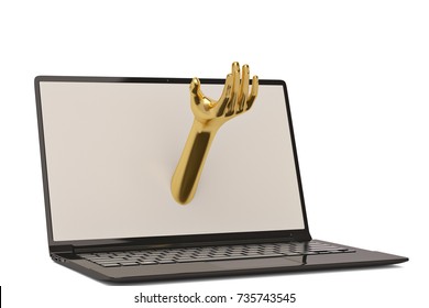 Hand and laptop creative concept 3d illustration.