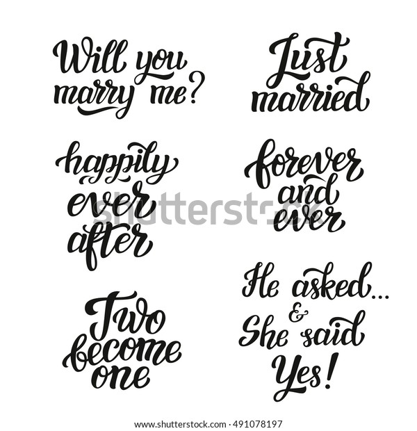 Hand Lettering Typography Wedding Set Romantic Stock Illustration