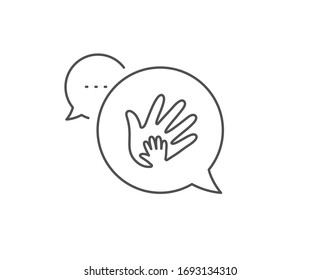 Hand line icon. Chat bubble design. Social responsibility sign. Honesty, collaboration symbol. Outline concept. Thin line social responsibility icon.